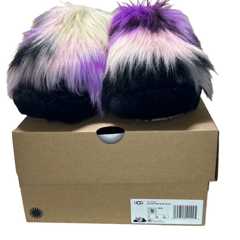 UGG Women’s Fluff Yeah Slide Sheepskin Slipper Magnolia Tie-Dye, SZ 9 US, Purple - Picture 5 of 14